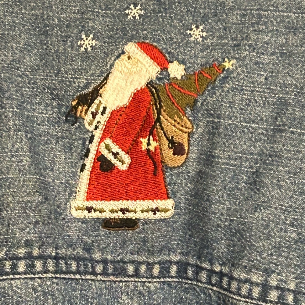 Vintage Christopher and Banks Denim she jacket Shirt Christma s Embroideries, L. - Picture 8 of 9